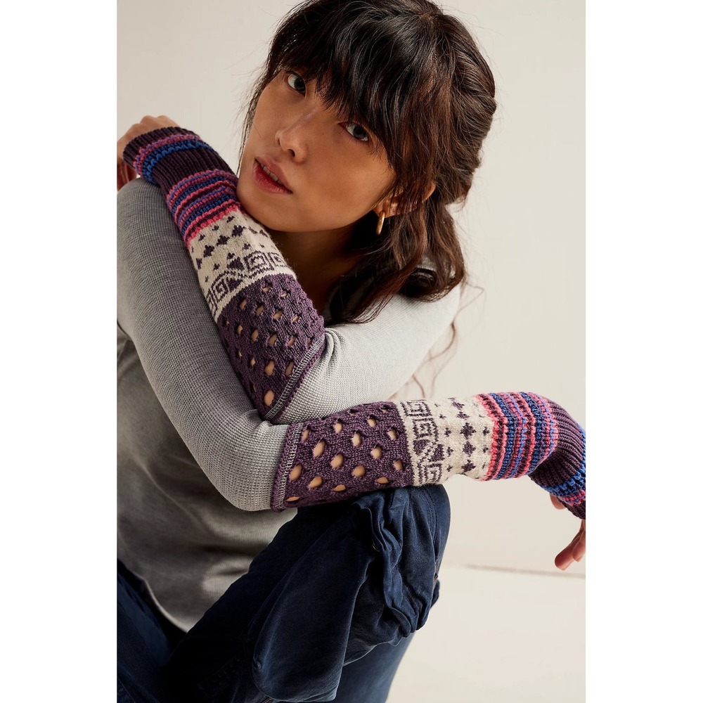 We The Free Free People Craft Cuff Thermal Split Neck Fair Isle Crochet Top S